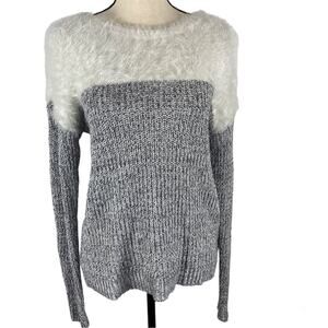 Two By Vince Camuto Sweater Eyelash Marled Knit Colorblock Gray White XS